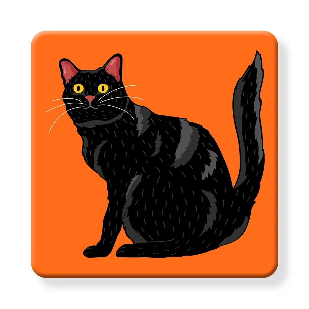 Black Cat on orange - Cork Coaster