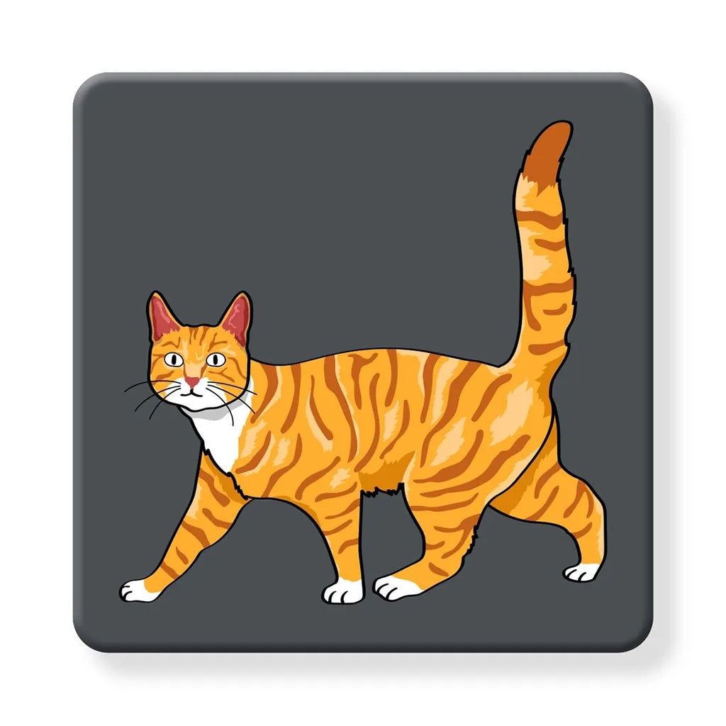 Orange Tabby on grey - Cork Coaster