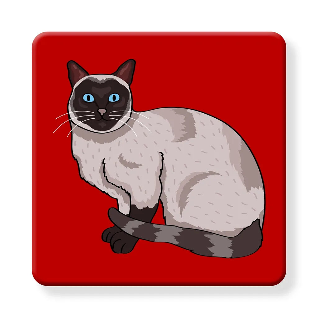 Siamese on red - Cork Coaster