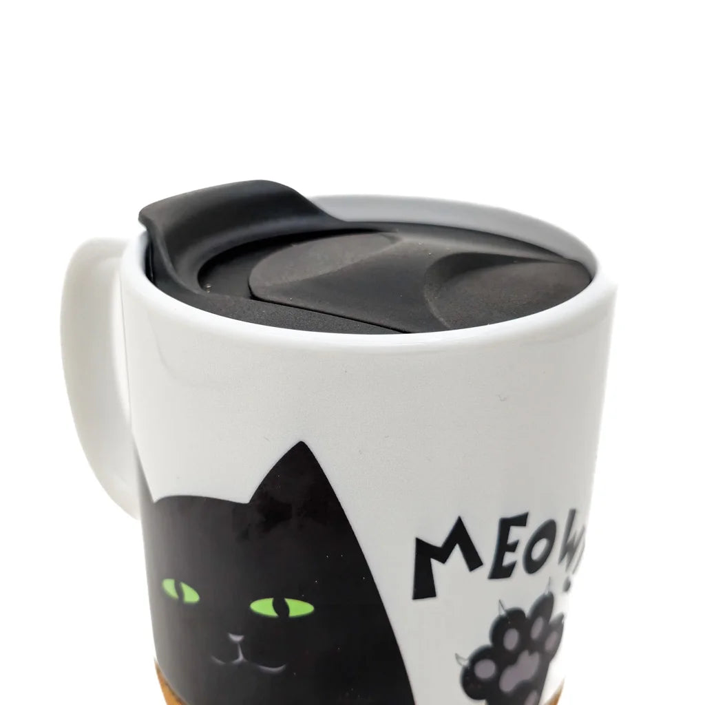 Black Cat Meow! Meow! - Travel Ceramic Mug - 15oz