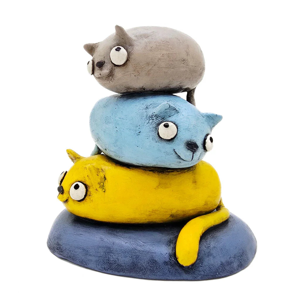 Cat Stack Blue - Handmade Ceramic Art