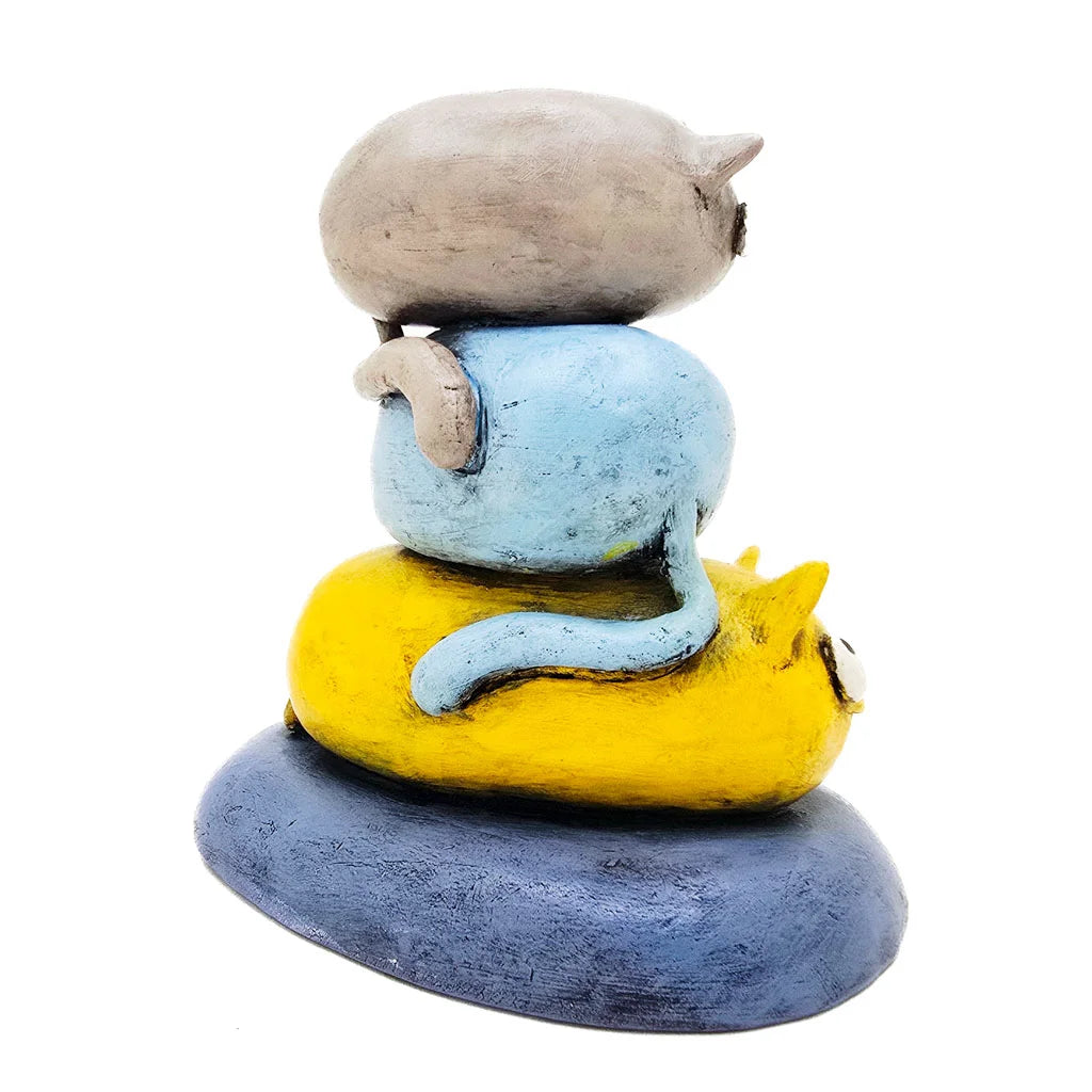 Cat Stack Blue - Handmade Ceramic Art