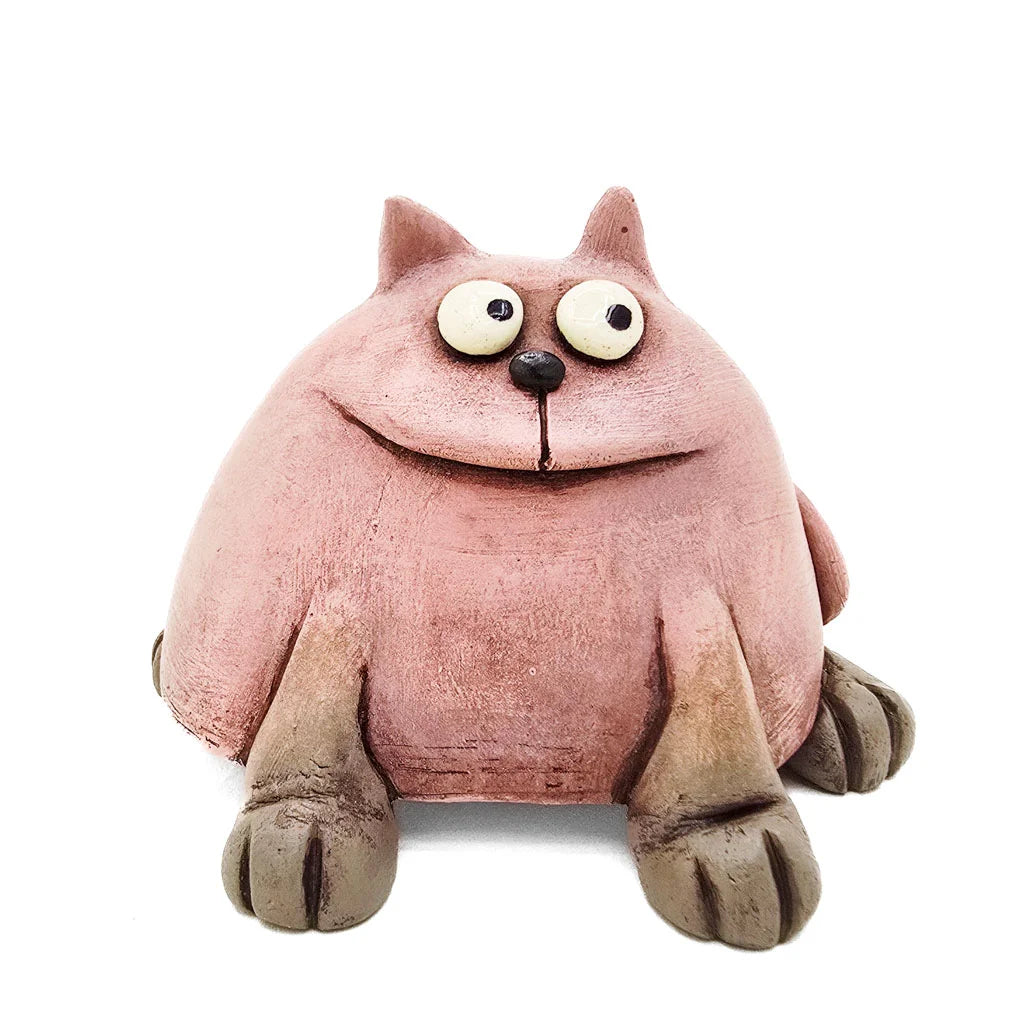 Sitting Pink Fat Cat - Original Ceramic Figurine
