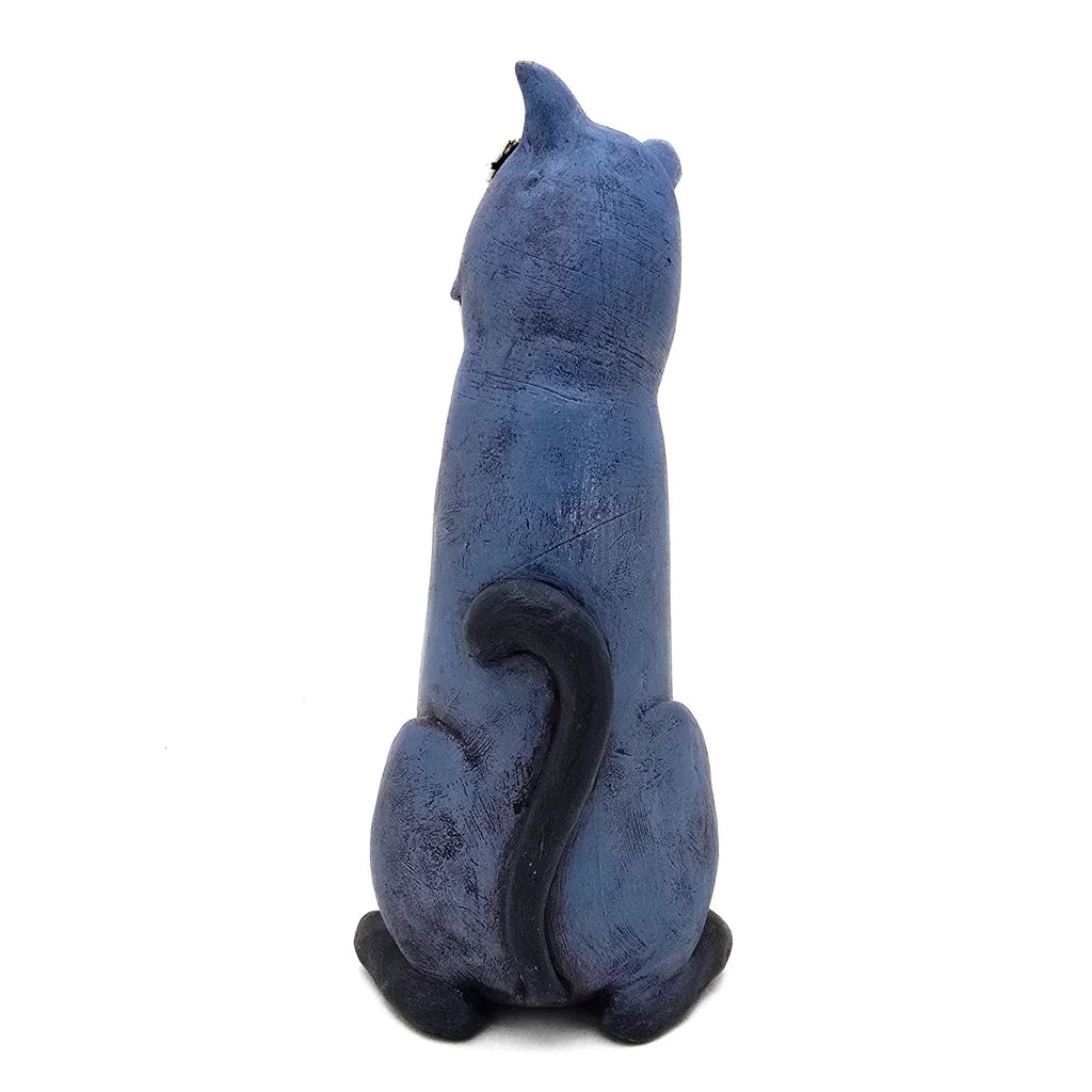 Sitting Quirky Blue Cat - Original Ceramic Figurine