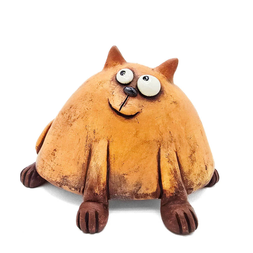 Sitting Peachy Fat Cat - Original Ceramic Figurine