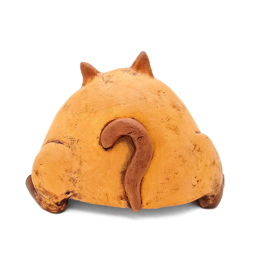 Sitting Peachy Fat Cat - Original Ceramic Figurine