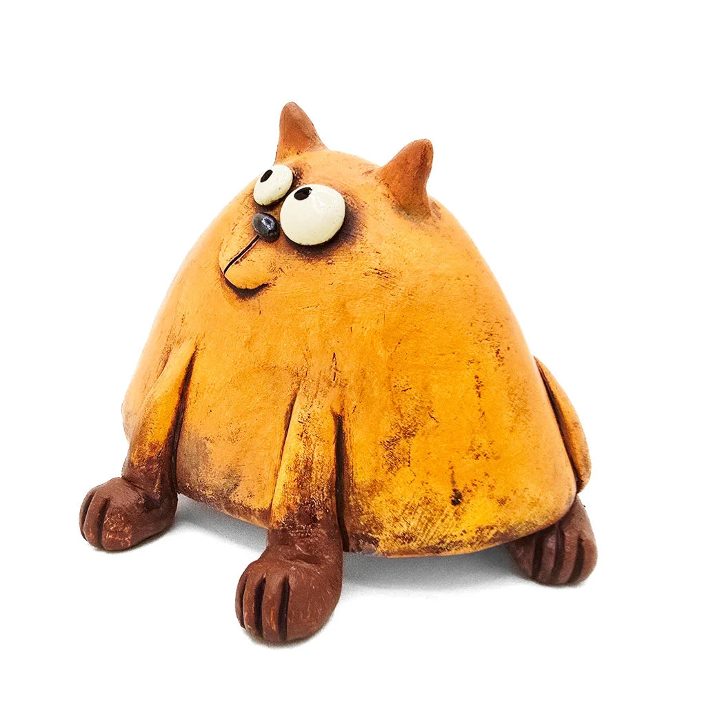 Sitting Peachy Fat Cat - Original Ceramic Figurine