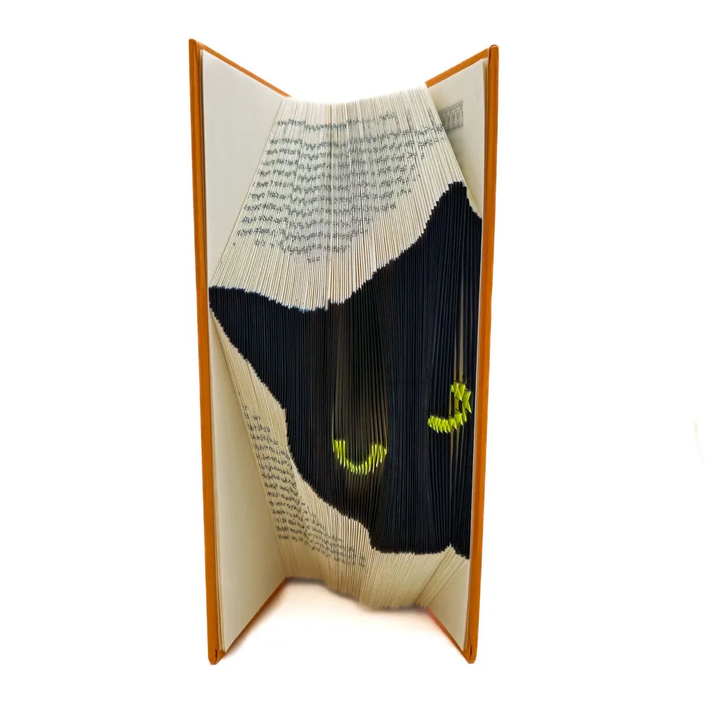 Peeking Black Cat - Yellow Eyes - Orange &amp; Mustard Book Sculpture