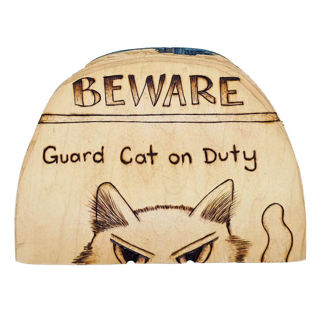 Beware Cat  - Upcycled Skateboard Wall Art