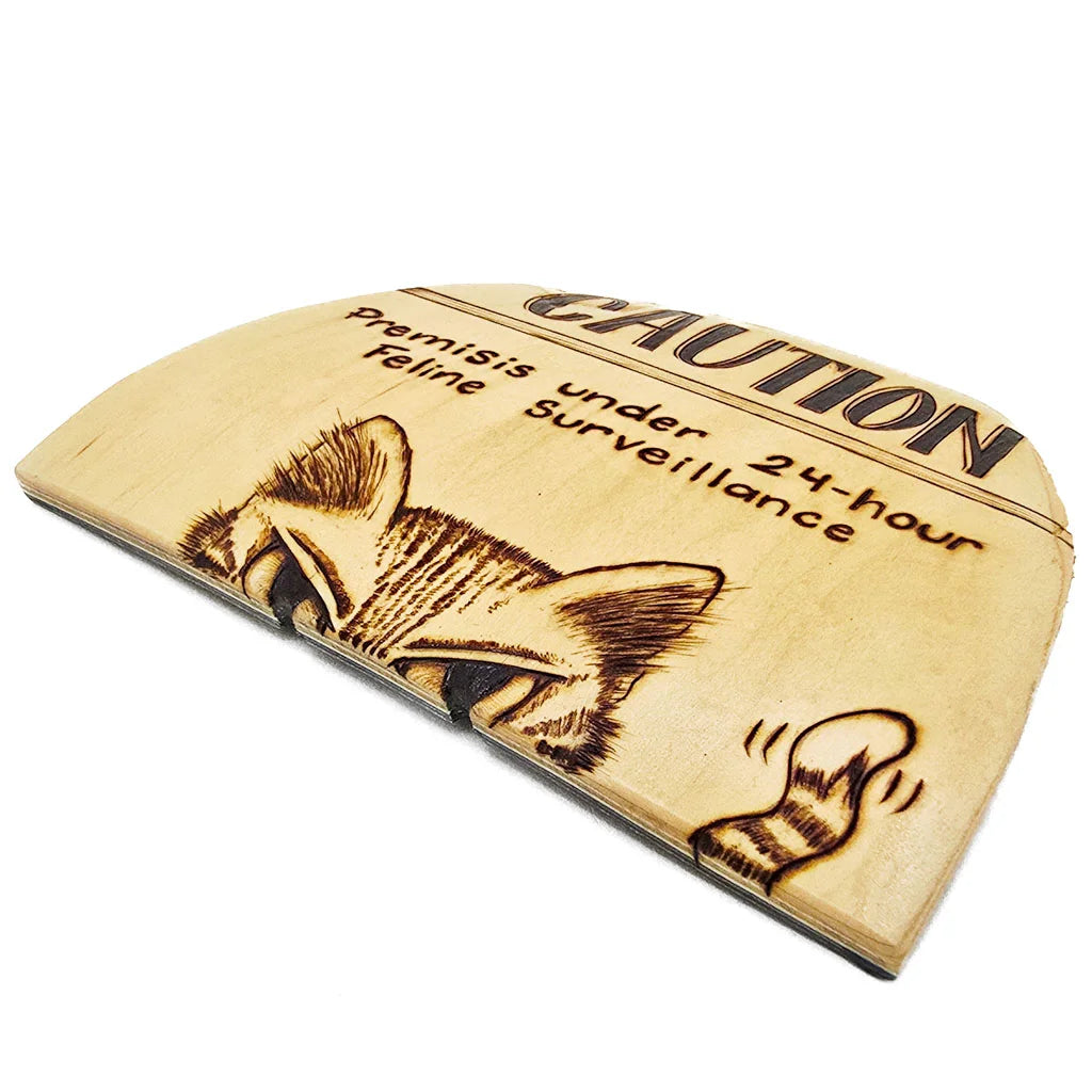 Caution Cat - Upcycled Skateboard Wall Art