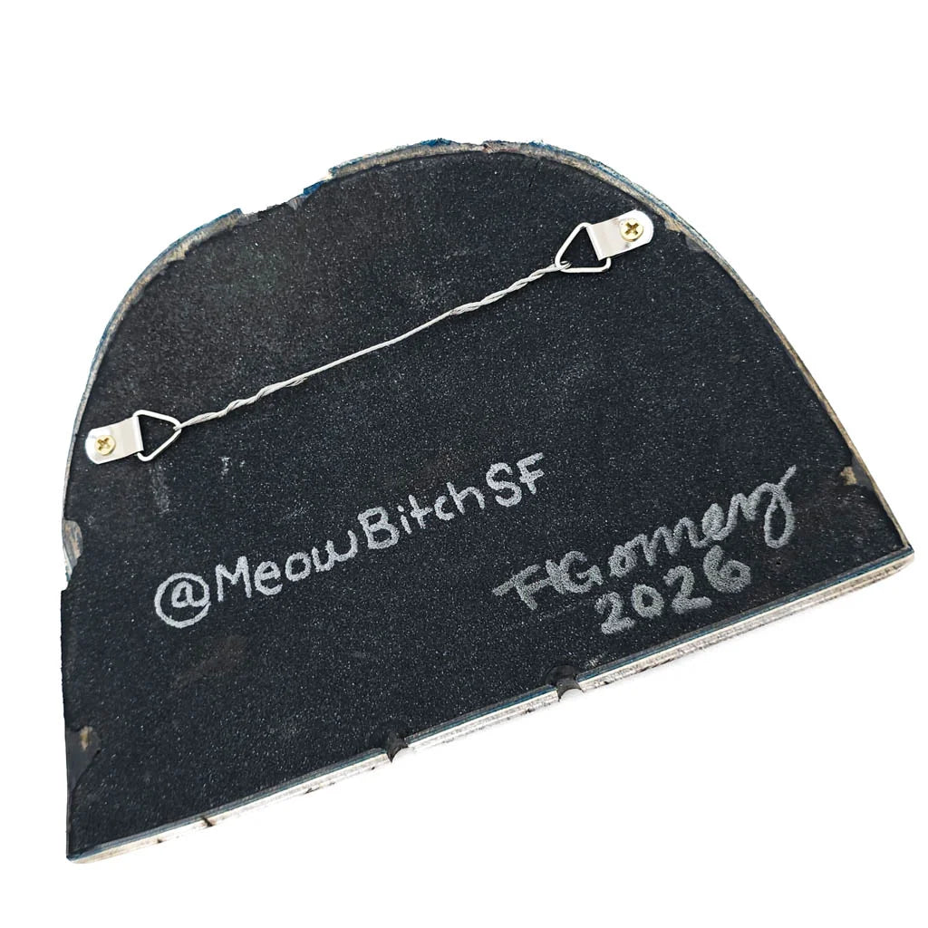 Caution Cat - Upcycled Skateboard Wall Art