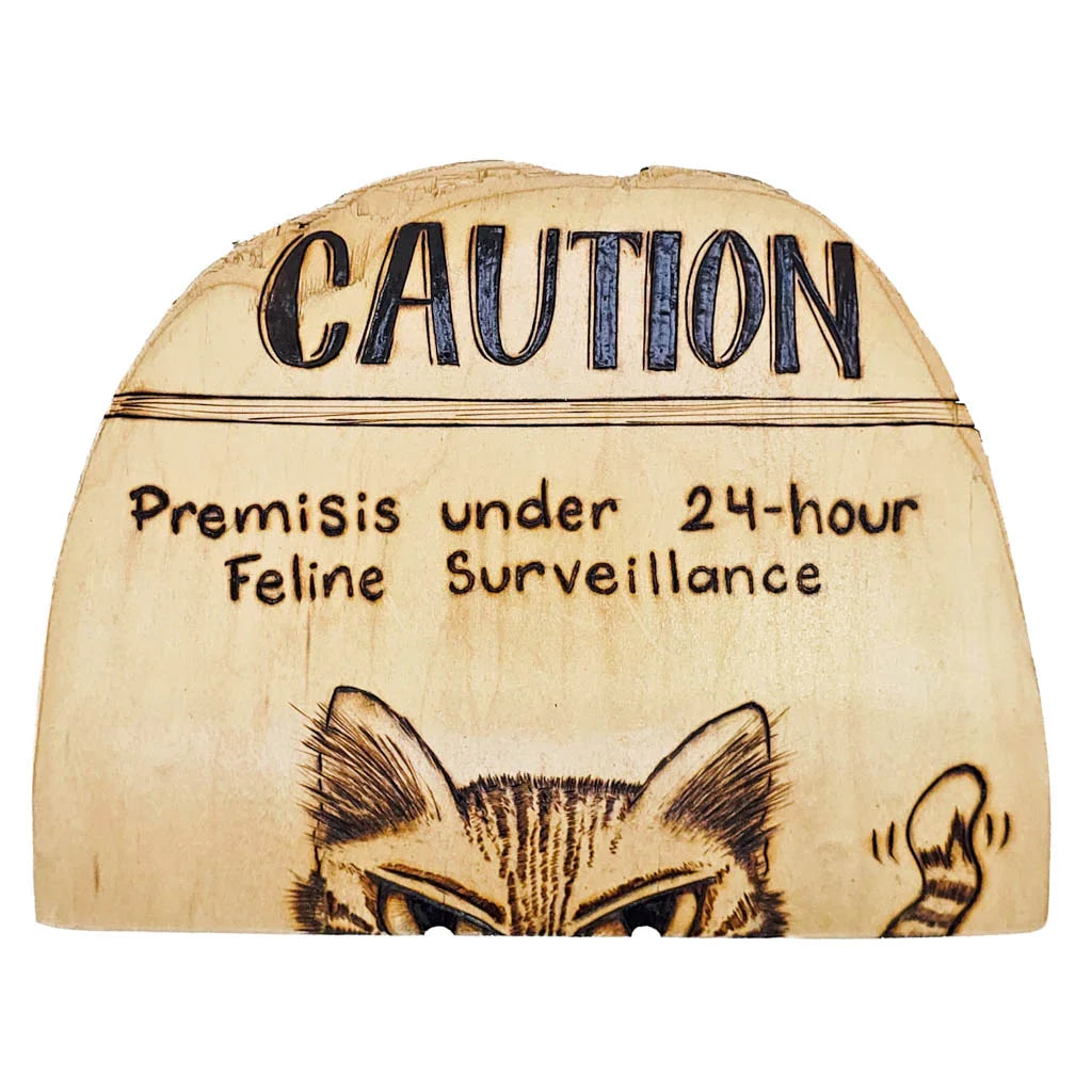 Caution Cat - Upcycled Skateboard Wall Art