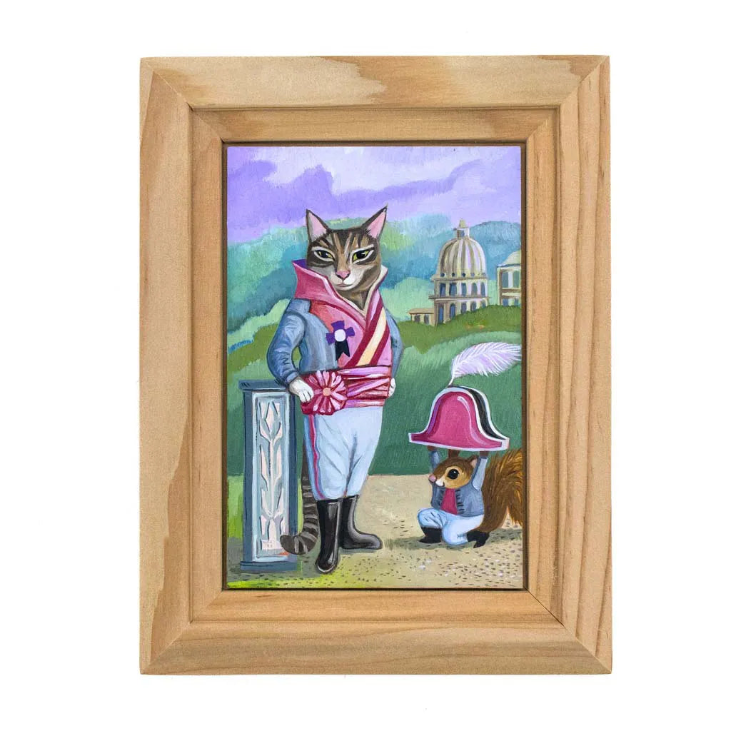 Cat Napoleon & The Squirrel - Original Oil Painting