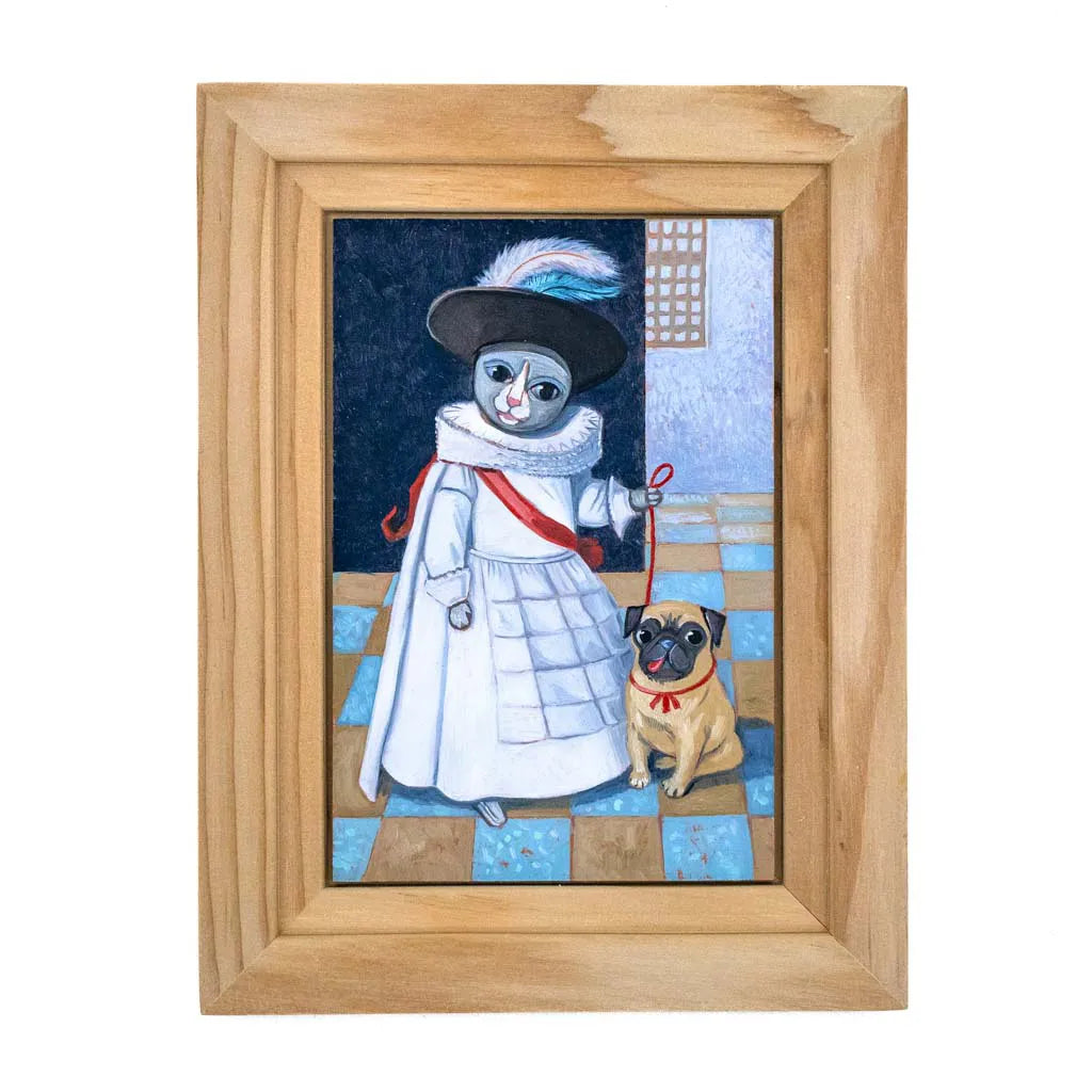 The Noble Cat & His Pug - Original Oil Painting