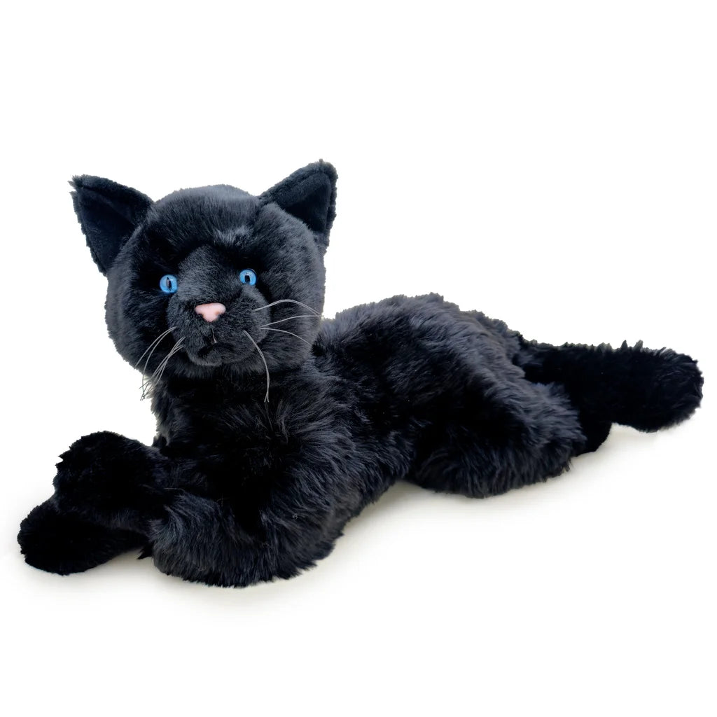 Plush black cat toy on a white background