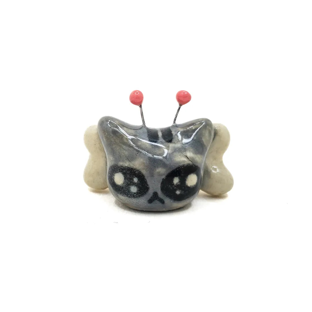 Butterfly Grey Tabby Kitty - Handmade Ceramic Art