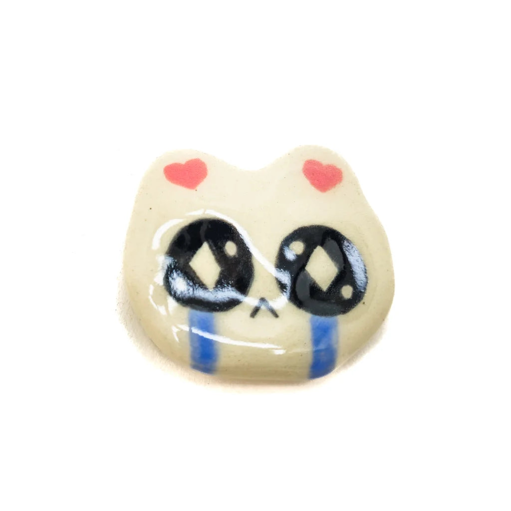 Cry Baby Kitty Face - Handmade Ceramic Magnet