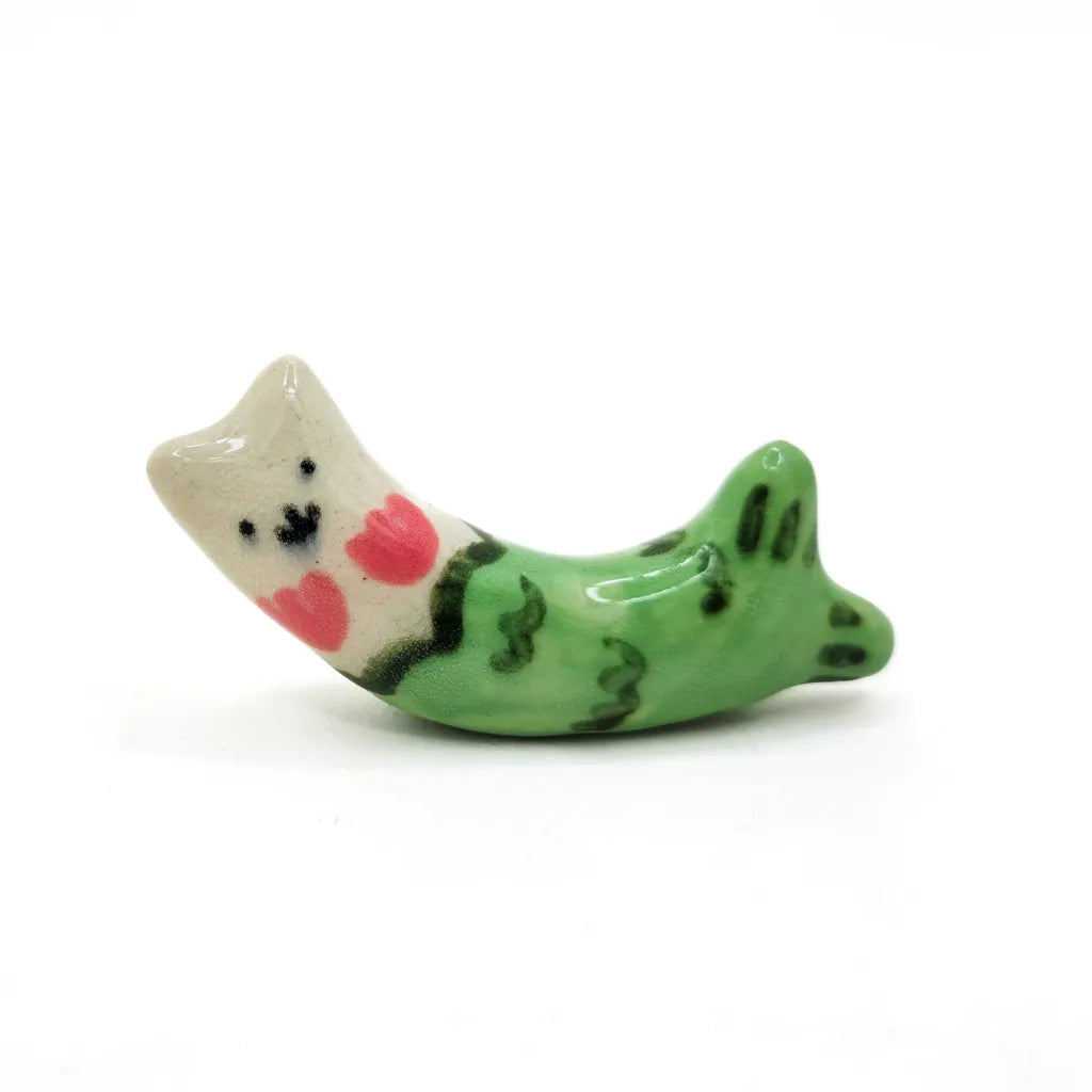 Green Tulips Purrmaid Kitty - Handmade Ceramic Art