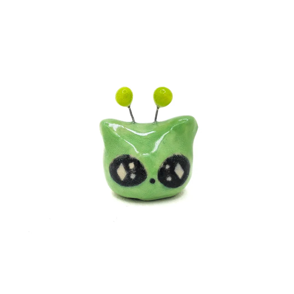 Green/Lime Alien Kitty - Handmade Ceramic Art