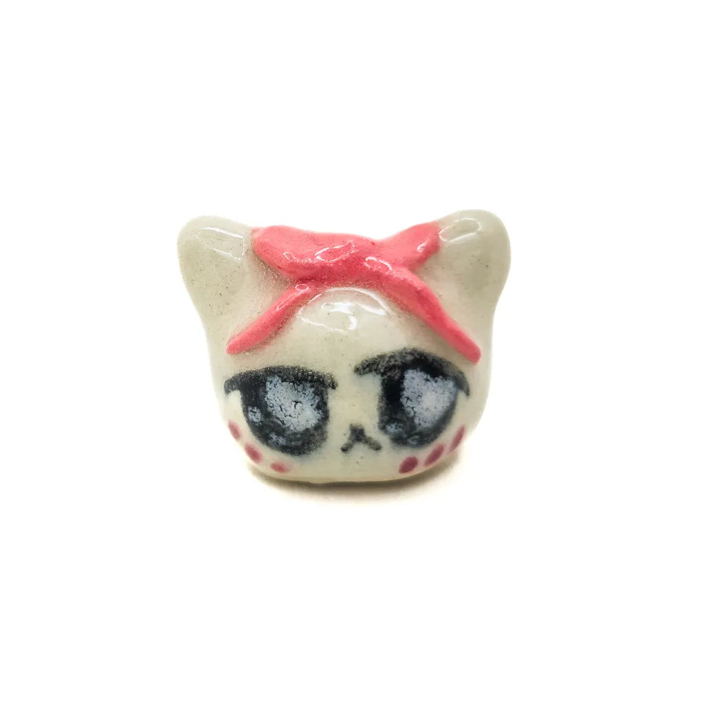 Pink Bow Kitty - Handmade Ceramic Art