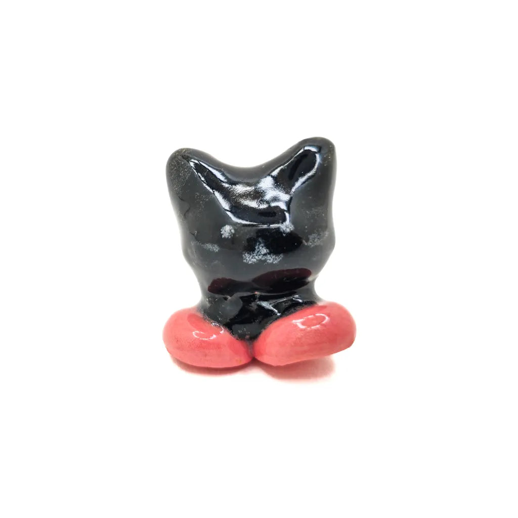 Pink Paws Black Kitty - Handmade Ceramic Art