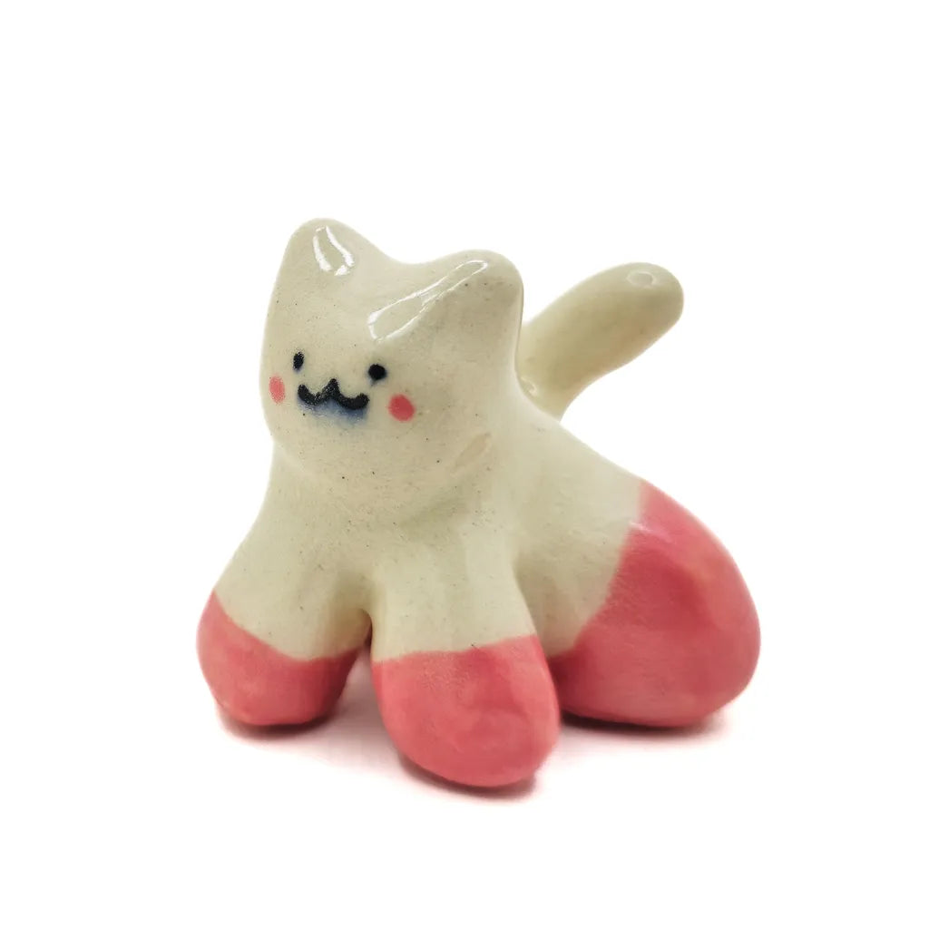 Pink Paws Kitty - Handmade Ceramic Art