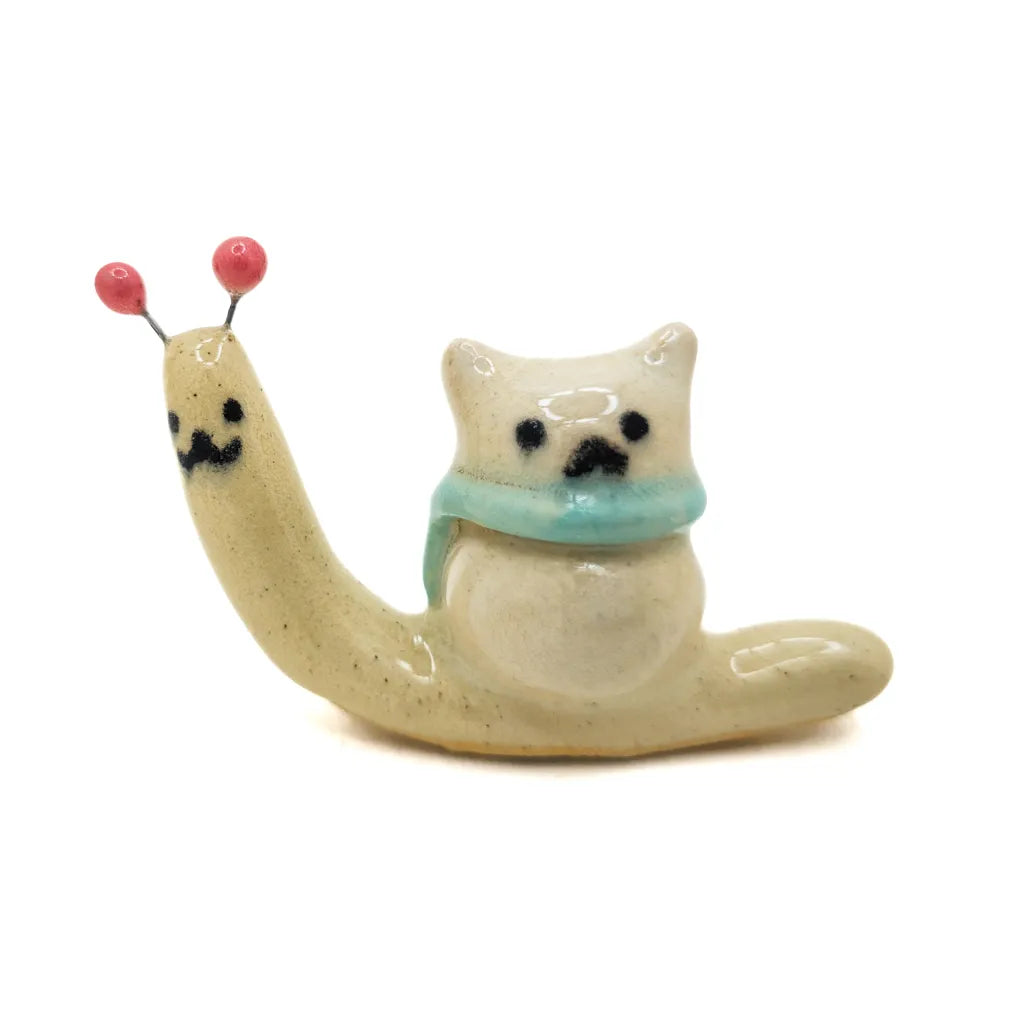 Snow Kitty Snail - Handmade Ceramic Art