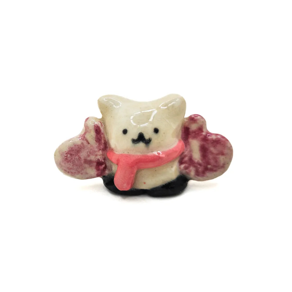 Pink Scarf Kitty - Handmade Ceramic Art