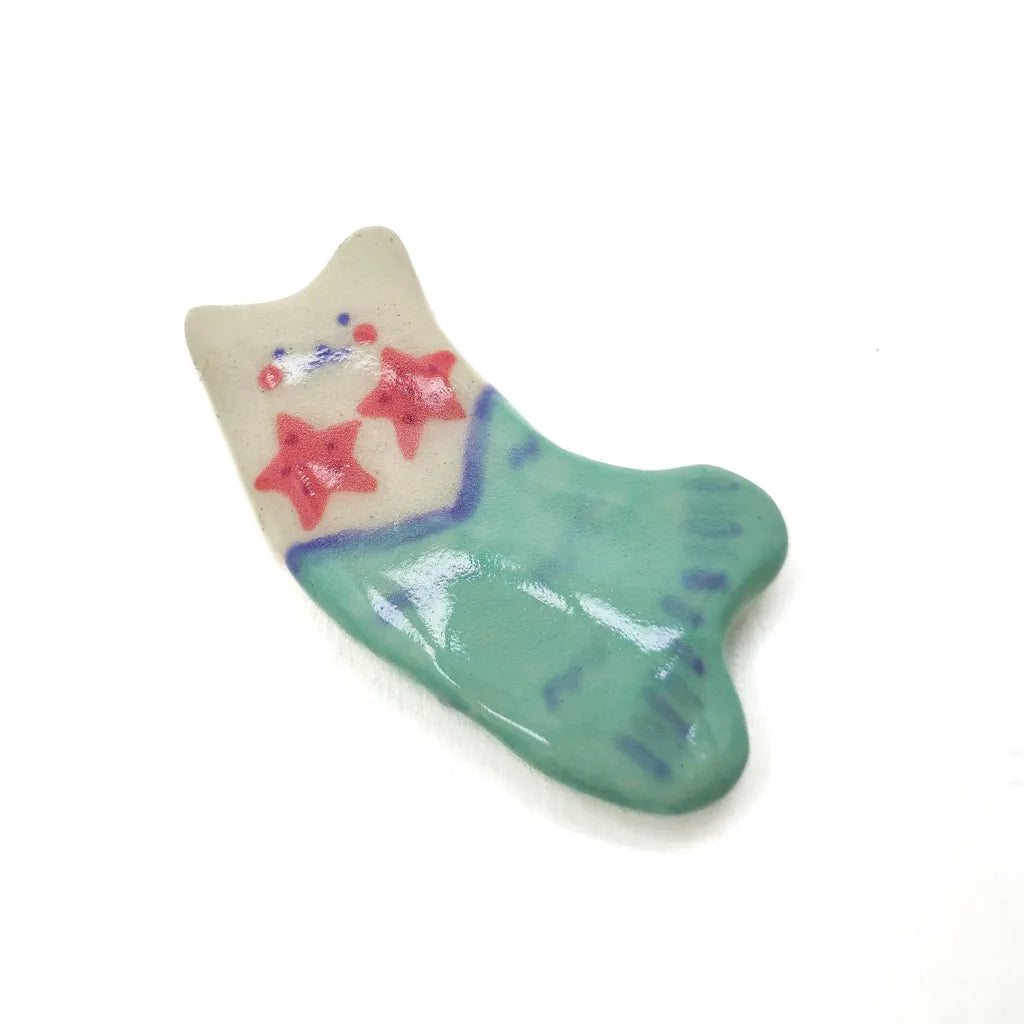 Teal Stars Purrmaid - Handmade Ceramic Magnet