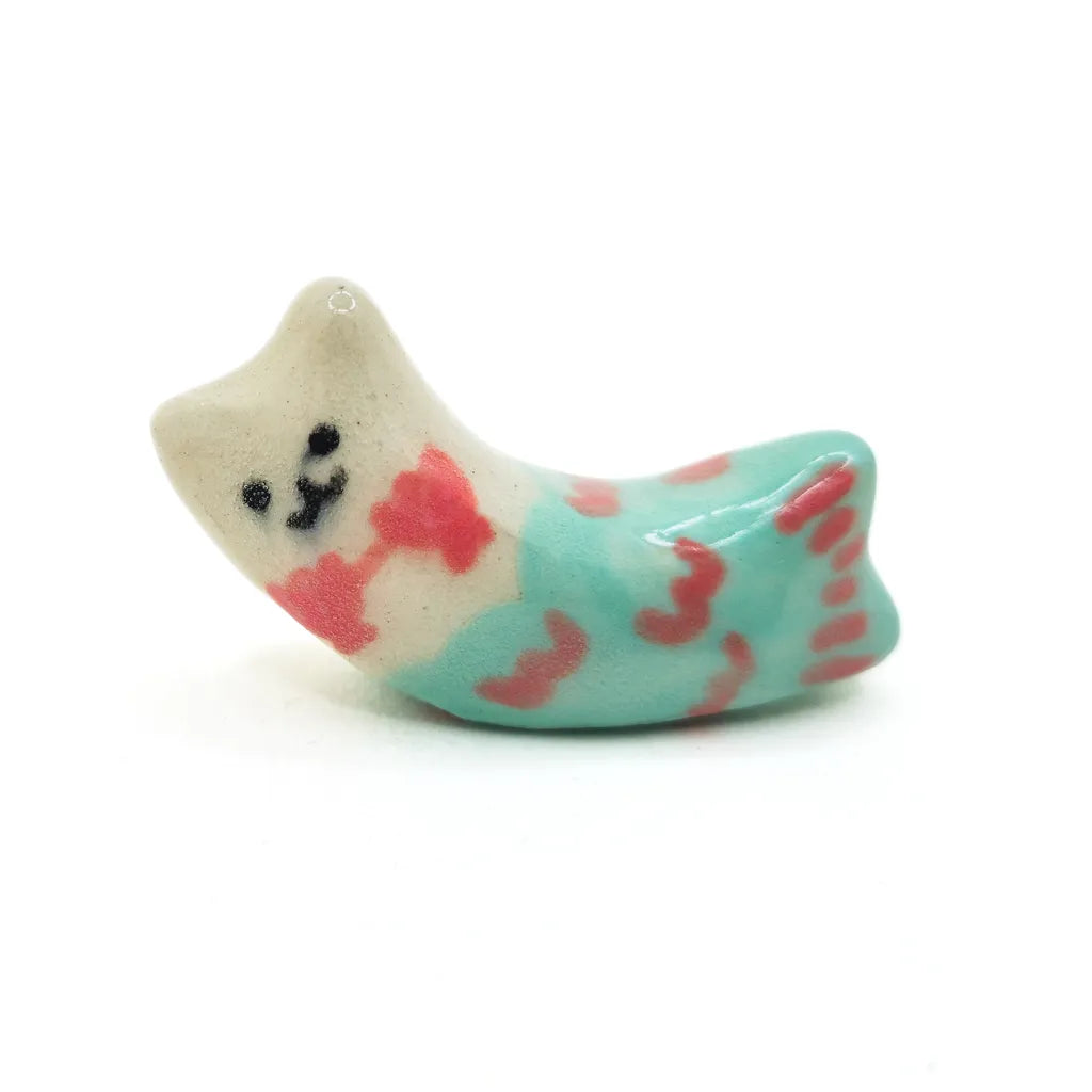 Aqua Shells Purrmaid Kitty - Handmade Ceramic Art