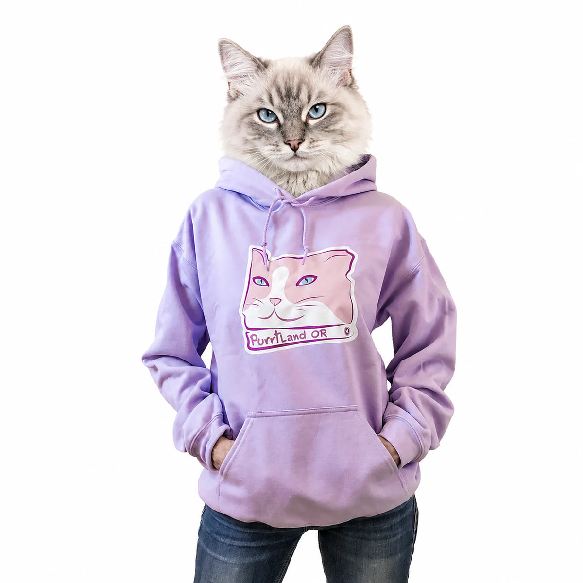 Pink Purrtland OR Cat - Pull Over Hoodie