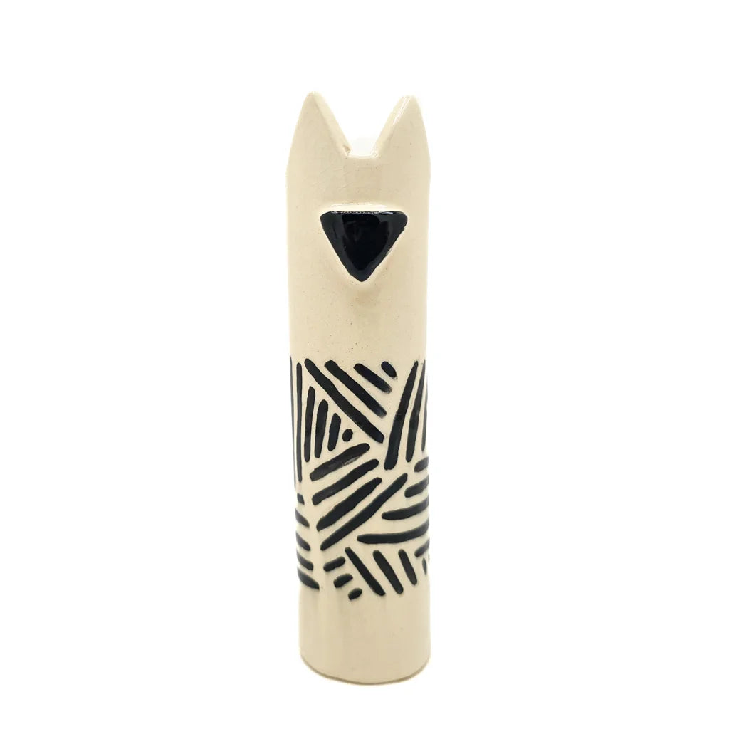 Tribal Stripe Pattern Cat Vase - Handmade Ceramic