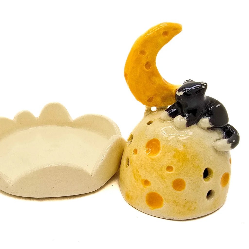 Tuxedo Kitty Moon - Ceramic Incense Burner