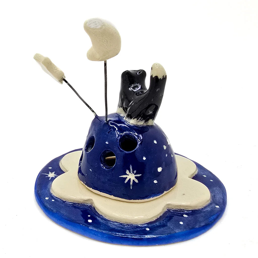 Starry Night Kitty - Ceramic Incense Burner