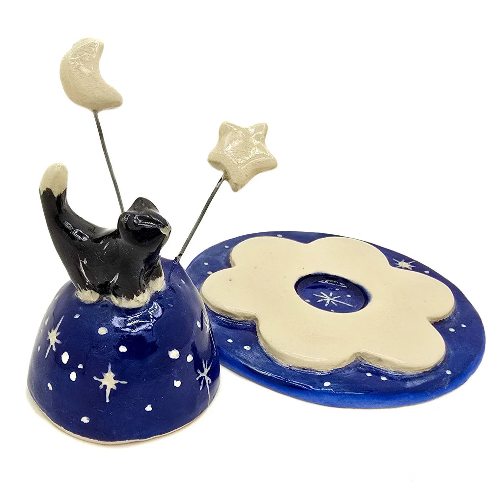 Starry Night Kitty - Ceramic Incense Burner