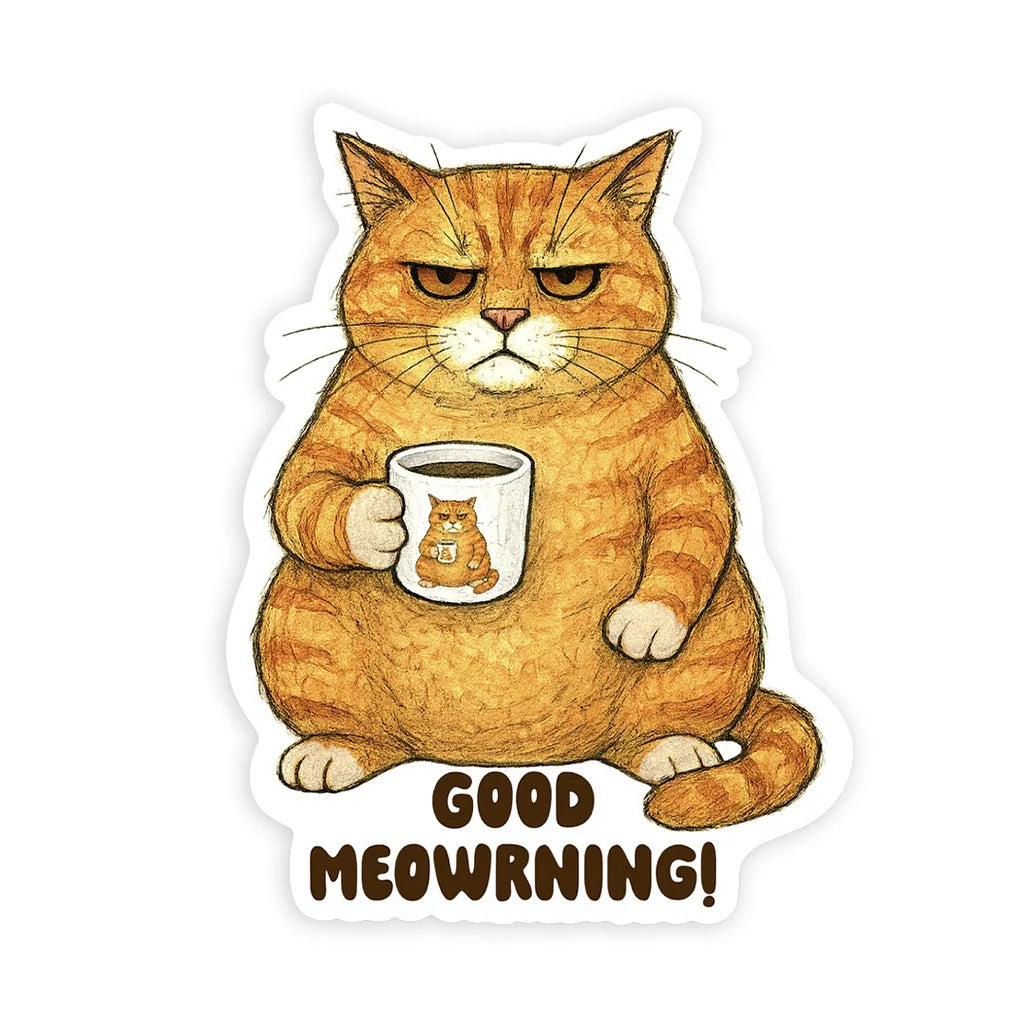 Good Meowrning Orange Cat Coffee - Die Cut Sticker