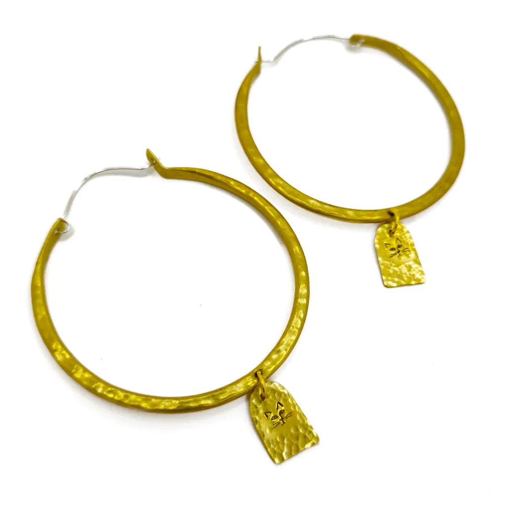 Big Kitty Hoops - Handmade Brass Earrings