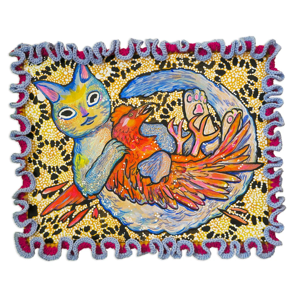 Catching the Rooster Before... - Mixed Media Original Cat Painting