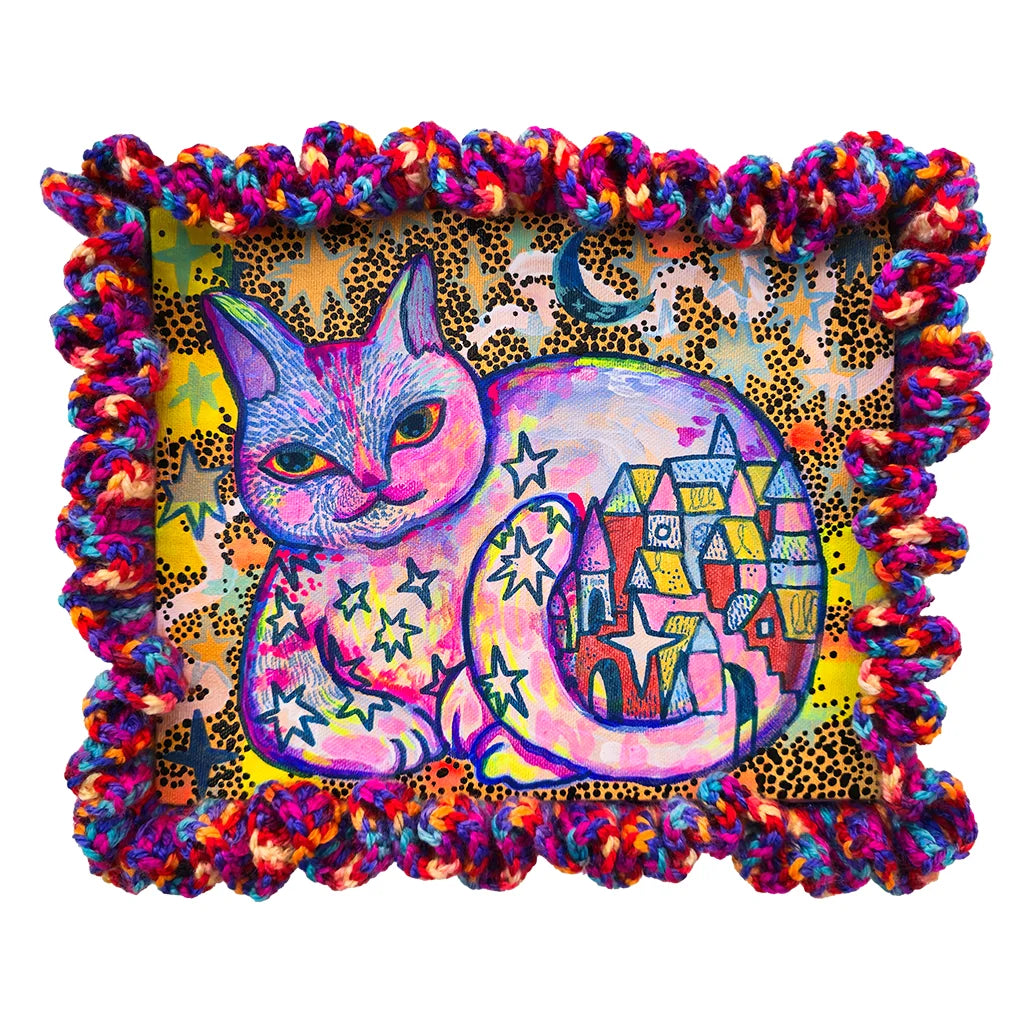 Starry Loaf Kitty City - Mixed Media Original Cat Painting