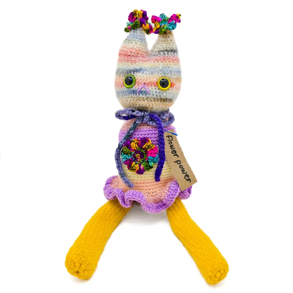 Flower Power - Hand Knitted Art Cat Doll
