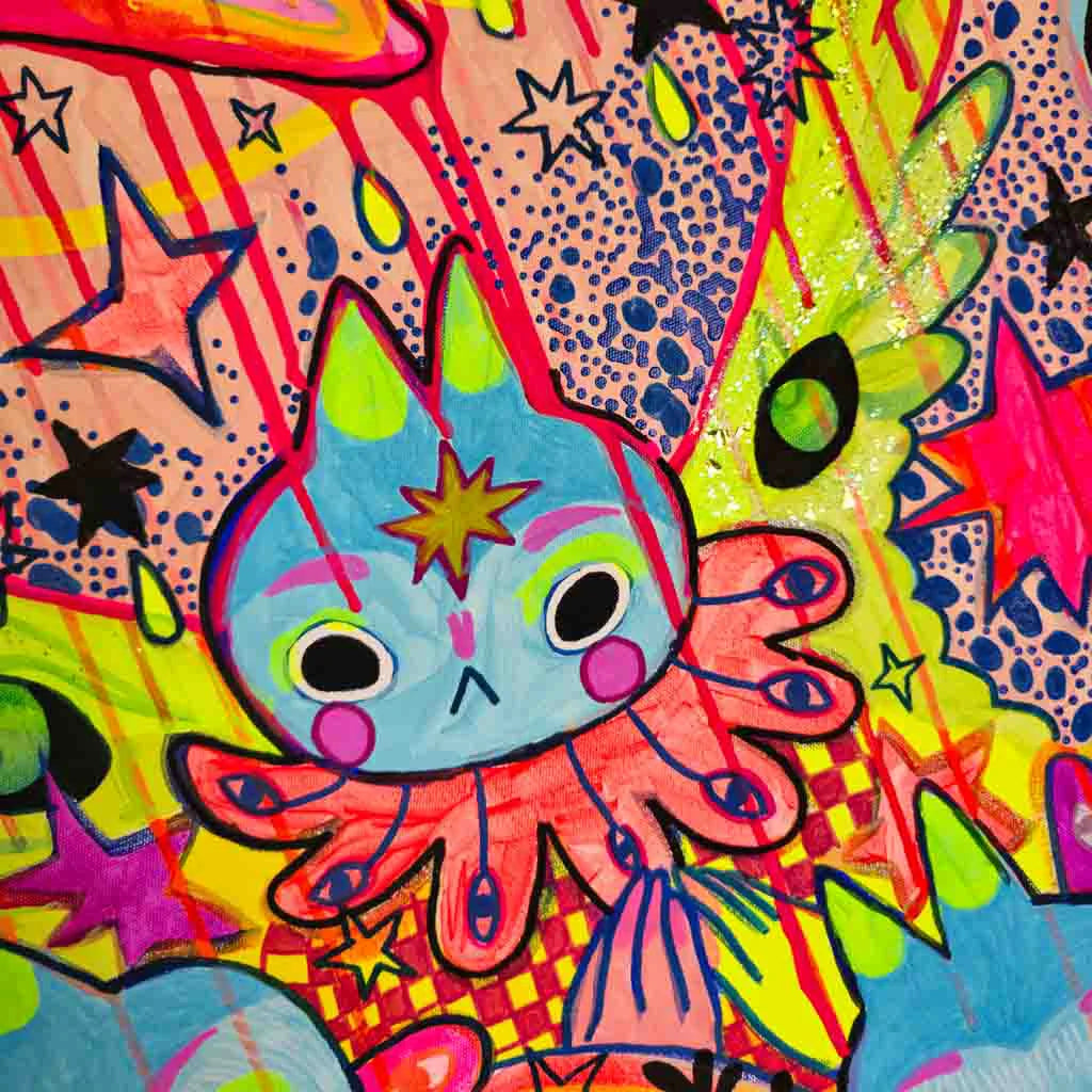 Meowy Trinity - Mixed Media Original Painting