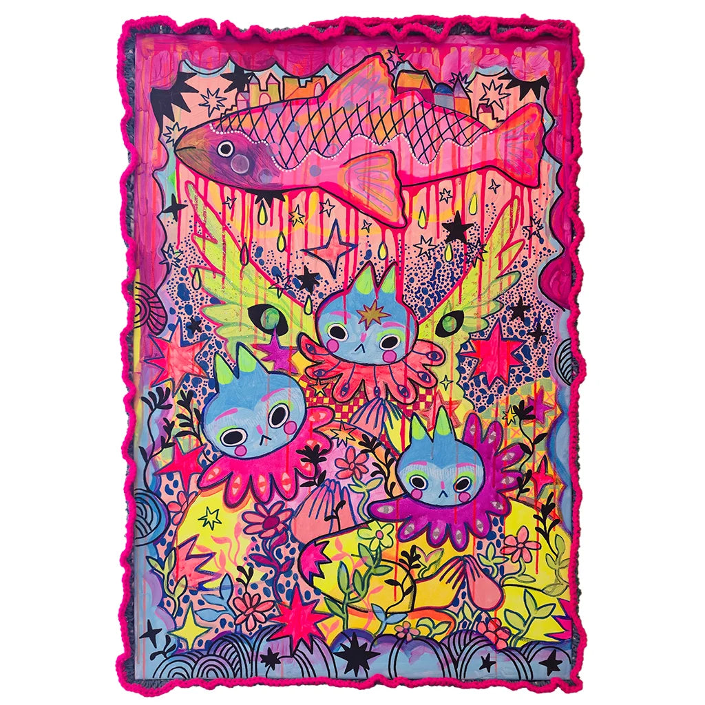 Meowy Trinity - Mixed Media Original Cat Painting