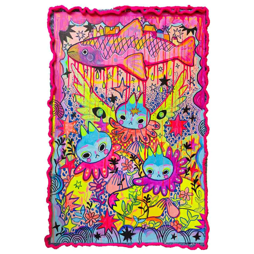 Meowy Trinity - Mixed Media Original Painting