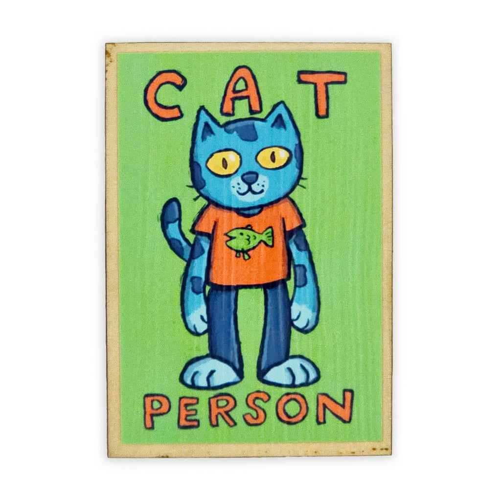 Cat Person - Green - Wooden Magnet