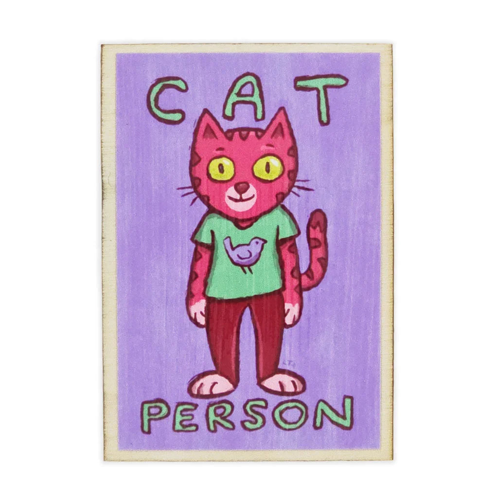 Cat Person - Purple - Wooden Magnet