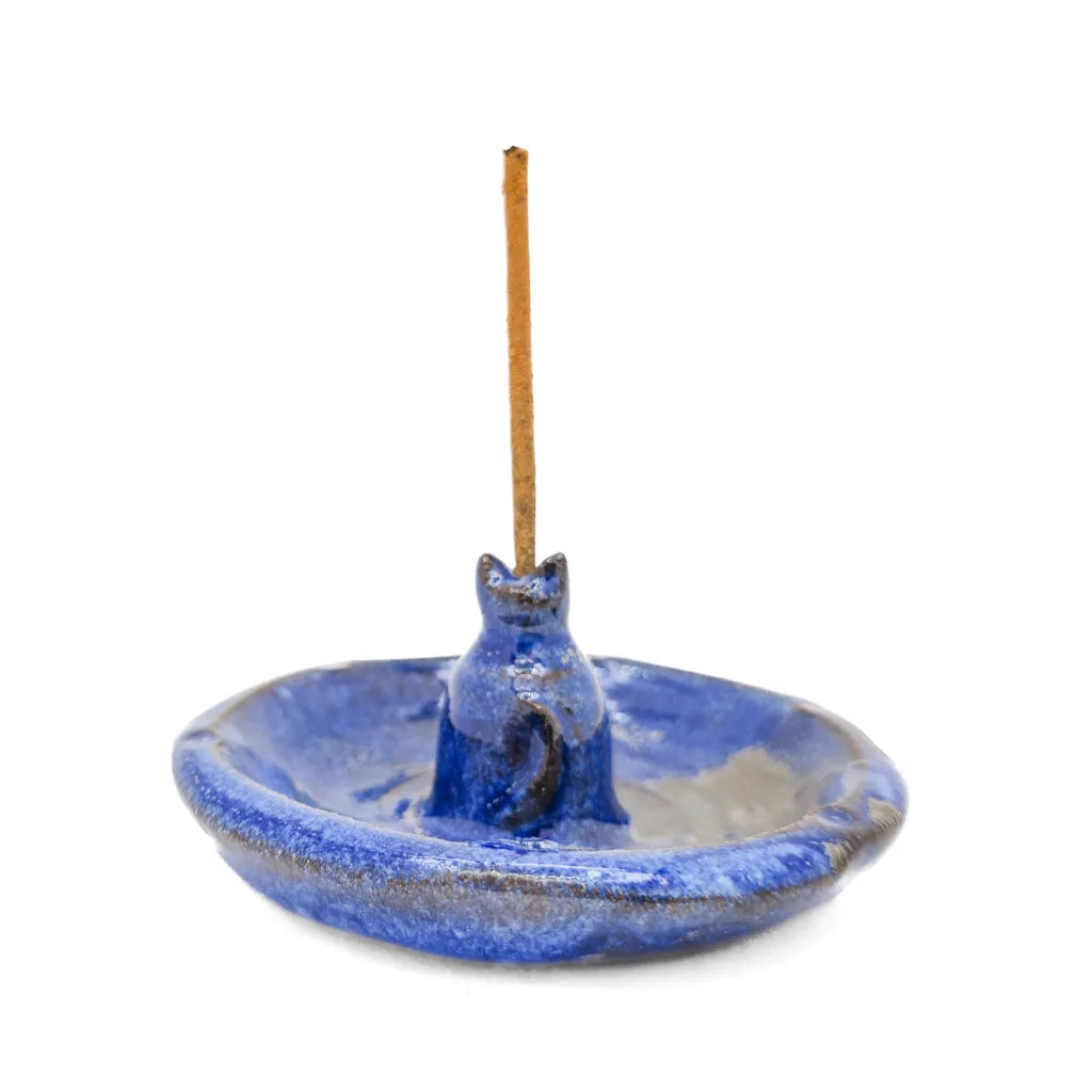 Periwinkle Zen Kitty - Handmade Ceramic Incense Burner