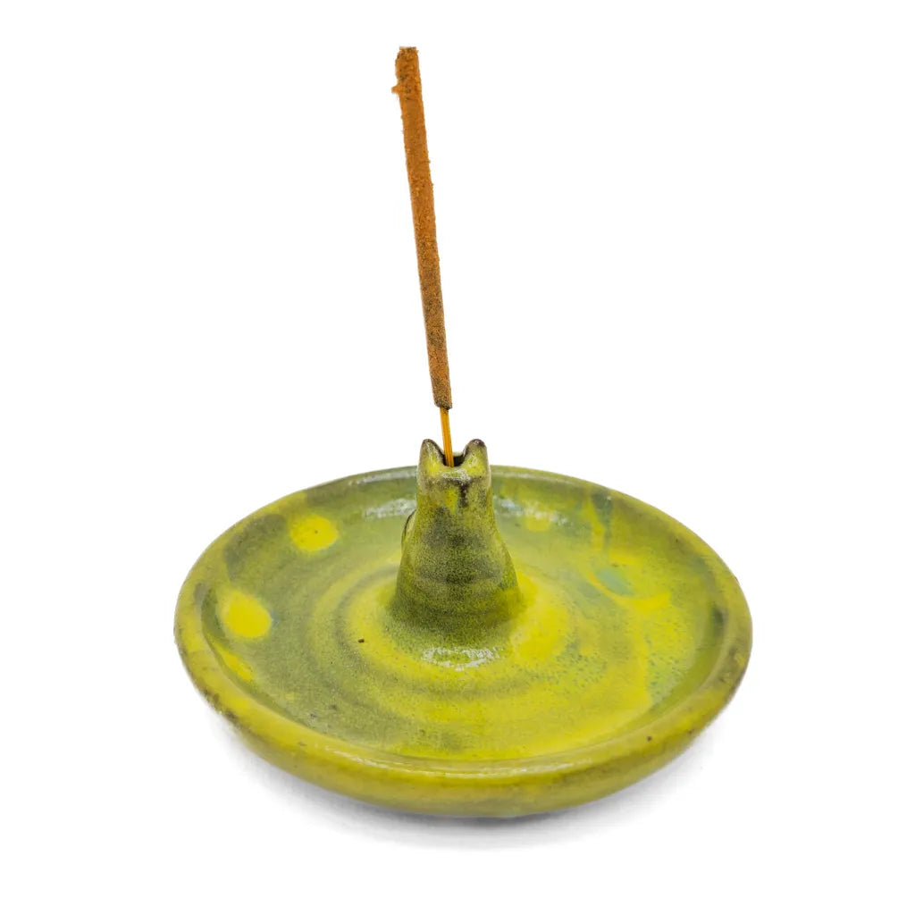 Yellow Lime Zen Kitty - Handmade Ceramic Incense Burner