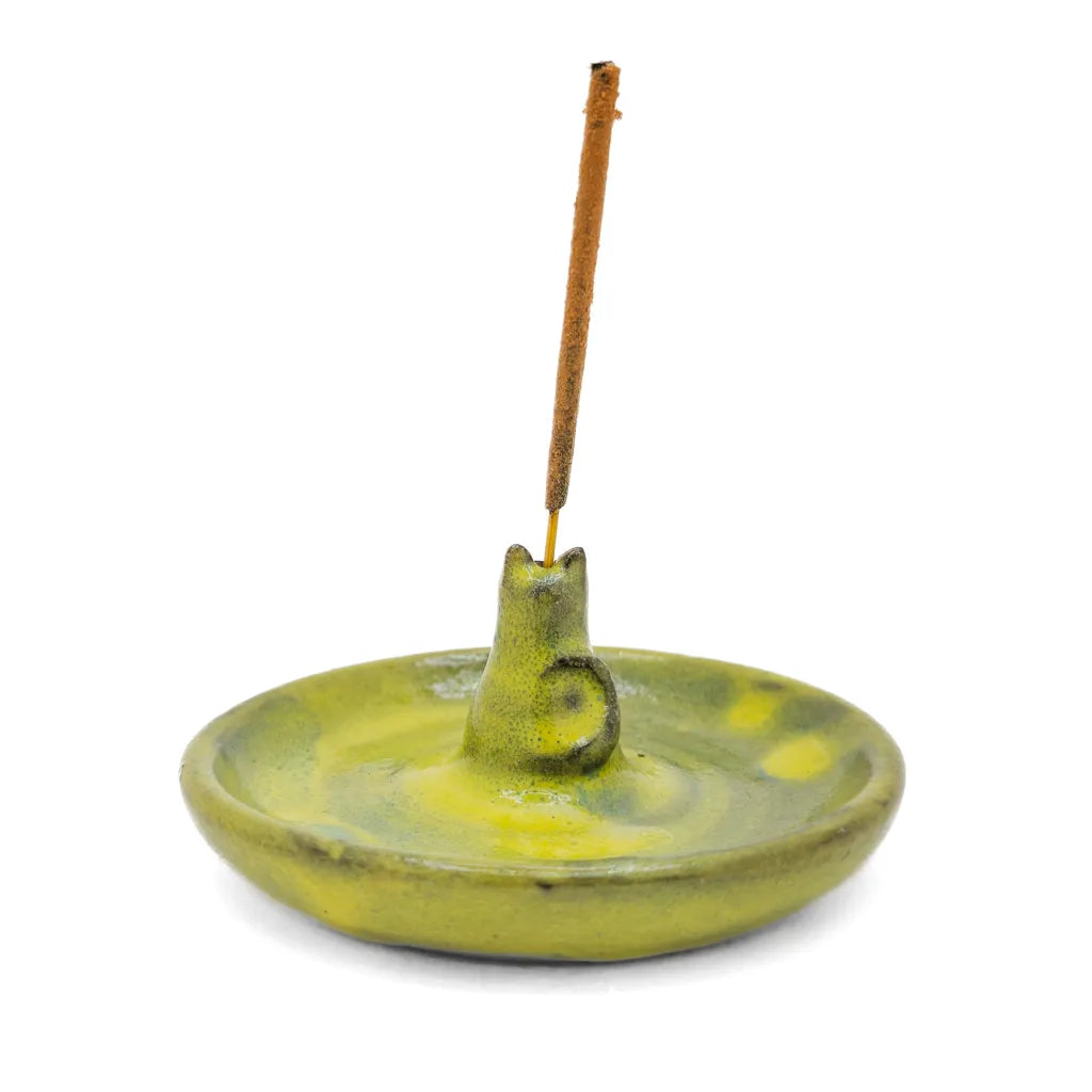 Yellow Lime Zen Kitty - Handmade Ceramic Incense Burner