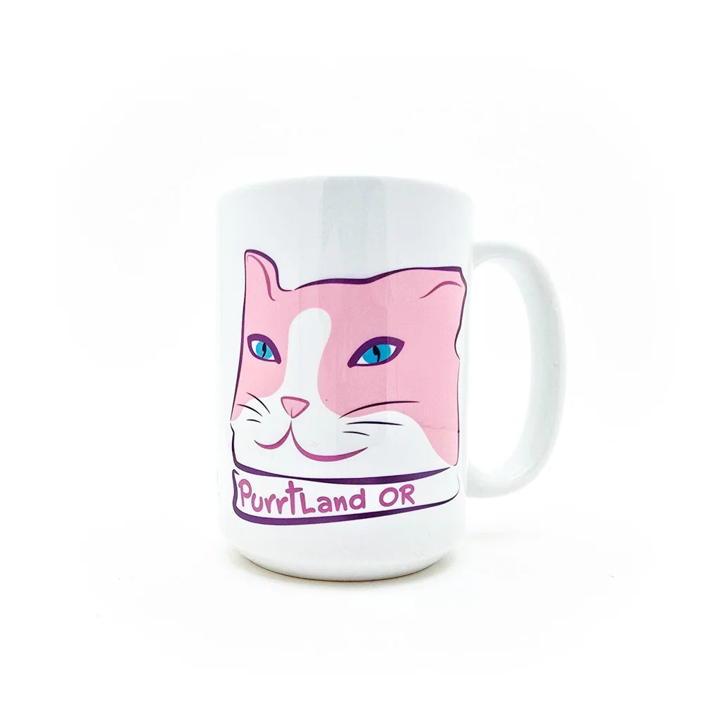 Pink Tuxedo Cat Purrtland - Ceramic Mug 15oz