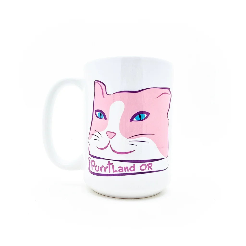 Pink Tuxedo Cat Purrtland - Ceramic Mug 15oz